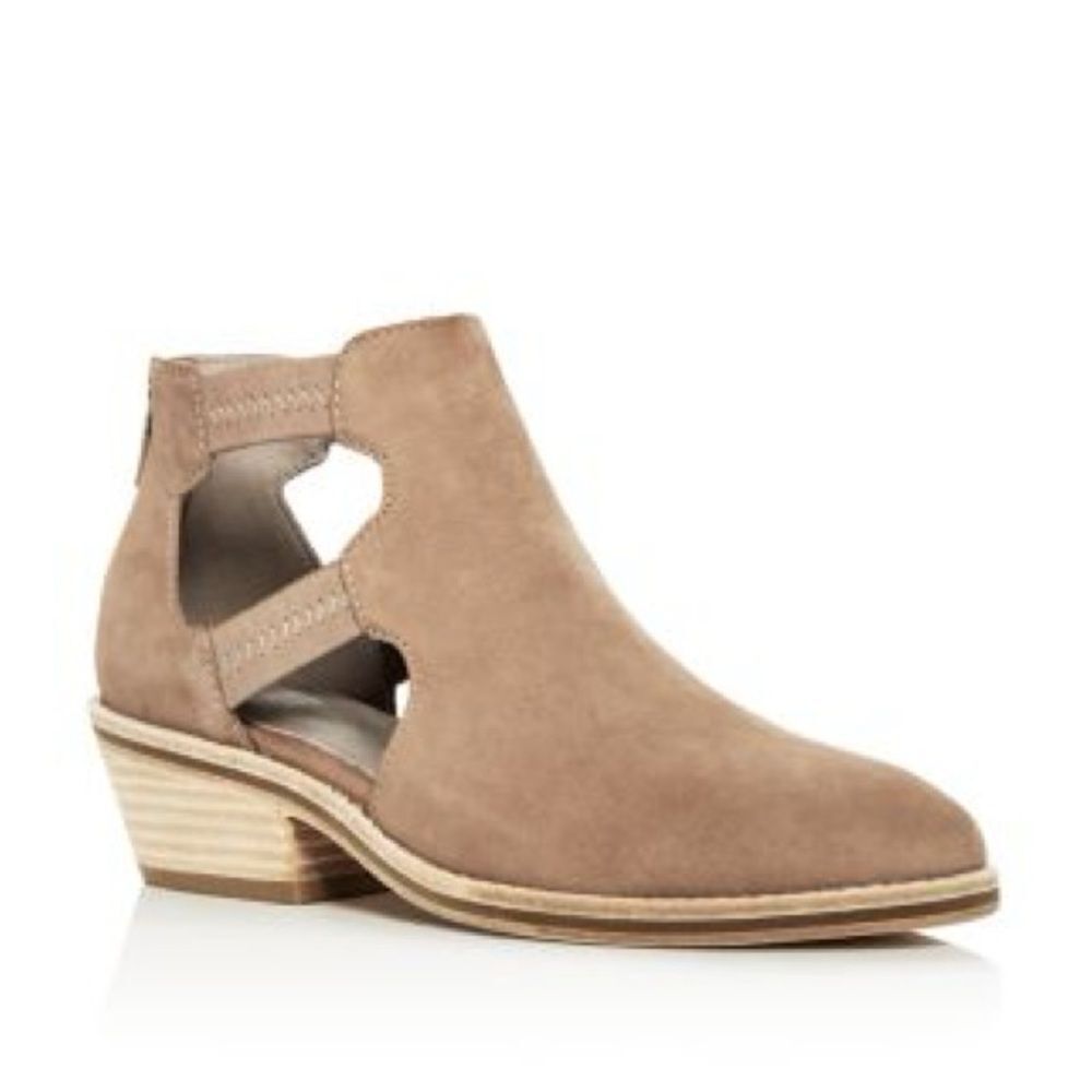 Eileen Fisher Vanda Nubuck Leather Tan Cut Out Casual Booties Size 7 B24A